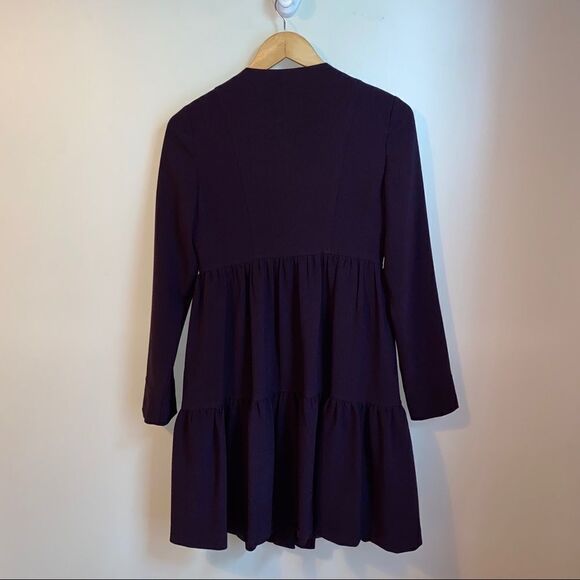 NINE WEST Purple Lagenlook Twee Ruffled Button Mini Dress / Coat Size 4 - Picture 11 of 11